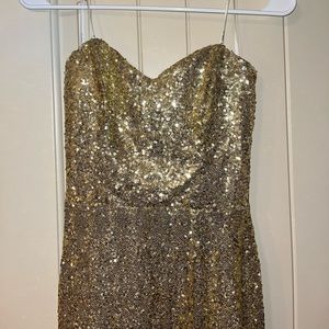 Dillards long gold sequen slit on leg strapless dress size 5/6 worn 1x